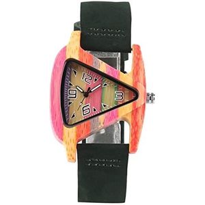 Handgemaakt Unieke kleurrijke houten horloge creatieve driehoek vorm Dial uur klok vrouwen quartz lederen armband horloge vrouwen pols Huwelijksgeschenken (Color : 3)