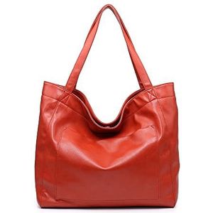 Handtassen totbao, Women's Big Bag Soft Leather Handheld Shoulder Oil Waxed Leather Large Fashion New Bag Female Luggage(Rosso)