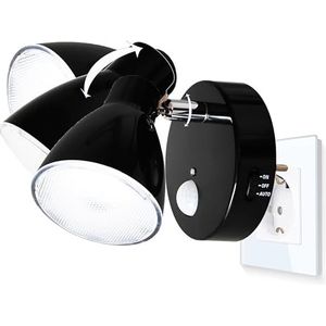 TRANGO 2635-015 LED sensor nachtlampje *MILO* veiligheidslicht 230V met bewegingssensor & automatische functie in zwart, sokkellamp, wandlamp, oriëntatielicht, nachtlamp, sokkellicht