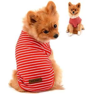 PAIDEFUL Kleding voor kleine honden jongen meisje zomer gestreept puppy t-shirt vest ademend katoenen T-shirt mouwloos chihuahua Yorkshire, rood, maat L