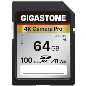 [5 Jaar Gratis Dataherstel] GIGASTONE SD Card 64GB SDXC Camera Pro met Mini-case, Geheugenkaart voor Canon Nikon Sony Camcorder, 100MB/s UHS-I A1 V30 U3 C10 Class 10