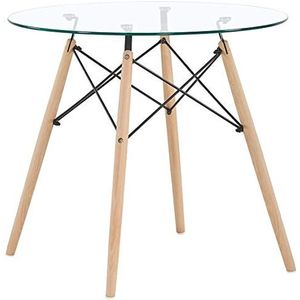 DORAFAIR Gehard Glas Ronde Eettafel met Beuken Poten en Zwart Frame, Bijzettafel set voor Keuken en Eetkamer Meubels
