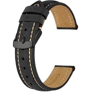 INEOUT Horlogeband 14 Mm ~ 24 Mm Retro Crazy Horse Lederen Horlogeband Met Zwarte Gesp Vervangende Band For Heren En Dames (Color : Black(Beige Line), Size : 16mm)