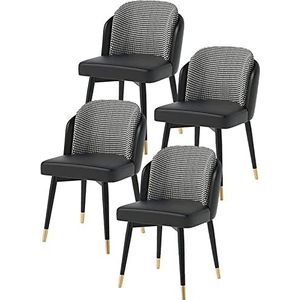 GEIRONV Eetkamerstoel set van 4, moderne PU-lederen aanrechtstoel met gewatteerde zitting Gestoffeerde loungestoelen met metalen poten Eetstoelen (Color : Black, Size : 91 * 43 * 45cm)