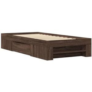 vidaXL Bedframe bewerkt hout bruin eikenkleur 75x190 cm, bed, bed ombouw, boxspring, bedbodem, slaapkamermeubel, twijfelaar bed, eenpersoonsbed