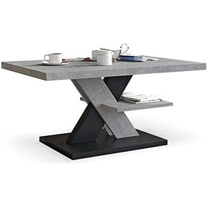 Salontafel Voor Woonkamer Beton effect en Black met een plank, stijlvolle, moderne witte salontafel met hoogglans blad voor thee en koffie.