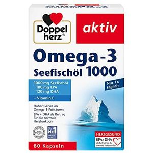 Doppelherz Omega-3 1000 Zeevisolie, EPA en DHA als bijdrage aan de normale hartfunctie, 80 capsules (1 stuk)