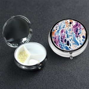 Paarse en blauwe vlekken pillendoosje 3 compartimenten pillendoos ronde pil organiseren metalen waterdichte medicijnorganizer doos voor reizen kleine pillencontainer draagbaar voor supplementen