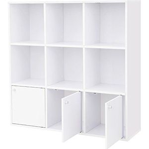 VASAGLE boekenkast, boekenkast, vrijstaande DVD plank, opbergrek, vrijstaande plank, voor woonkamer, slaapkamer, kinderkamer, kantoor, met 3 deuren, wit LBC33WT