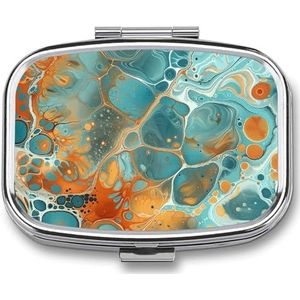 Oranje en Turquoise Pillendoos voor Portemonnee Pocket Kleine Vierkante Pil Case Decoratieve Geneeskunde Doos Reizen Geneeskunde Tablet Case Vitamine Organizer Pil Container Houder Unieke Gift