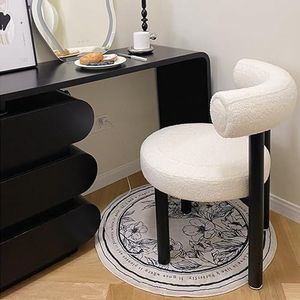 Moderne Vanity Chair, Kruk for Ijdelheid, Boucle Fabric Accent Chair, met Metalen Poten for Woonkamer Make-up Kamer, Wit
