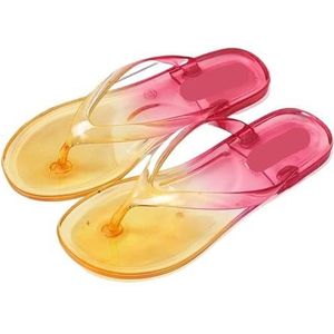 Vrouwen Sandalen Twee Kleur Zomer Vrouwen Flip-Flops Nieuwe Mode Gradiënt Sandalen Thuis Outdoor Pvc Draagbare Ademend Strand Schoenen Heren Sandalen, Rood, 40 EU