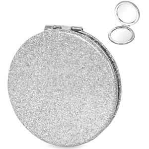 2 x compacte draagbare spiegel, compacte ronde spiegel, 7 cm, compacte glinsterende make-upspiegel, dubbelzijdige zakspiegel met vergroting, perfect voor make-up en reizen (zilver)