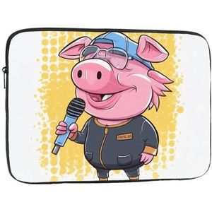 Cartoon varken houden microfoon Laptop Sleeve Bag voor vrouwen, schokbestendige beschermende laptop case 10-17 inch, lichtgewicht computer cover tas, ipad case