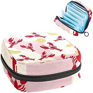 Opbergtas voor maandverband Pads, Menstruatie Cup Pouch, Periode Bag Organizer voor vrouwelijke Pads Tampons, Kreeft met Citroen op Roze en Pastel Geel