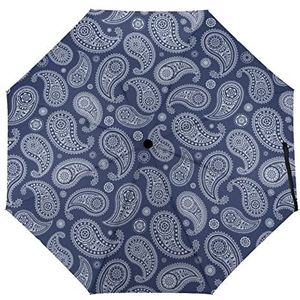 Blauwe Paisley Bandana Mode Paraplu Voor Regen Compact Tri-fold Reverse Folding Winddicht Reizen Paraplu Handleiding