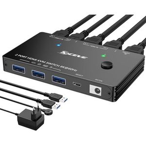 USB 3.0 KVM-switch HDMI 2 poorten 4K @120Hz, ESKEVE KVM-switch 2 PC 1 monitor 8K @60Hz voor 2 pc-onderdelen, 1 monitor en 3 USB 3.0-apparaten. Met voeding + kabelafstandsbediening en 2 USB 3.0-kabels