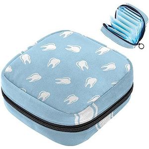 MUOOUM Tandheelkundig tandpatroon maandverband opbergtas menstruatie pad tas draagbare menstruatie cup zakje met rits voor tiener meisjes vrouwen dames