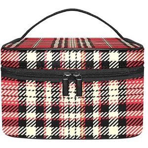 Make-up Organizer Bag, Reizen Make-up Tas Organizer Case Draagbare Cosmetische Tas voor Vrouwen en Meisjes Toiletartikelen Rood Plaid Patroon, Meerkleurig, 22.5x15x13.8cm/8.9x5.9x5.4in