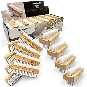 Houten nagelborstel, dubbelzijdige nagelschrobborstel met stevige kunststof borstelharen (doos van 12)