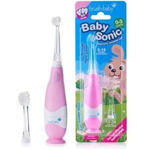 Nieuwe Brush-Baby BabySonic Peuter Elektrische Tandenborstel, Baby Roze, Extra Zachte borstelharen, een 2 Minuten Timer en een LED Oplichtende Tandenborstelkop. Geschikt voor leeftijden 0-3