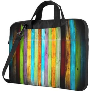 Grote laptoptas met oranje vlinderprint, computertas, laptoptas, aktetas voor vrouwen, kantoor, zakenreizen, Kleurrijke houten planken, 15.6 inch