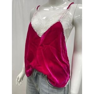 Dames hemdje 2023 lente en zomer tanktop met blauwe print (Kleur : EE rose red velvet, Size : 34 XS)