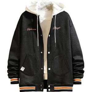 GURUNVANI Heren Colorblock Hooded Baseball Jassen Varsity Bomberjack Jas, 23jkb05zwart, M