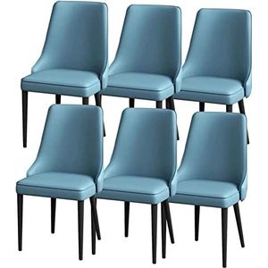 GEIRONV Lounge Teller Stoelen Set van 6, Lederen Woonkamer Keuken Huishoudelijke Eetkamerstoel Stevige Koolstofstalen Metalen Poten Eetstoelen (Color : Light Blue, Size : 89 * 45 * 47cm)