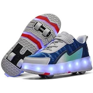 Kindersneakers met led-wielen, skateboardschoenen met 4 wielen, verstelbaar kleurveranderend licht, USB-oplaadfunctie for jongens en meisjes, maat 29-43 EU(Blauw,43 EU)