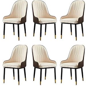 GEIRONV Lounge stoel set van 6, moderne eenvoudige woonkamer slaapkamer keuken hotel receptie stoel PU Lederen eetkamerstoelen Eetstoelen (Color : Beige)
