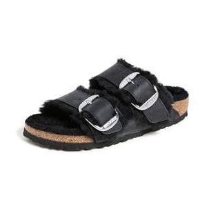 Birkenstock Unisex Arizona grote gesp shearling geolied lederen zwarte sandalen 7 UK, Zwart, 39 EU