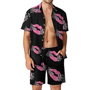 Kiss Me Hawaiiaanse bijpassende set voor heren, 2-delige outfits, button-down shirts en shorts voor strandvakantie