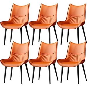 GEIRONV Eetkamerstoelen set van 6, moderne midden van de eeuw woonkamer zijstoelen keukenstoelen PU kussen rugleuning met koolstofstalen poten stoelen Eetstoelen ( Color : Orange , Size : 86*40*44cm )