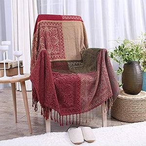 Chenille deken, vintage jacquard kwastjes dubbelzijdige patchwork deken warme luxe decoratief voor thuiskantoor reizen (grasgroen, 150 x 190 cm)