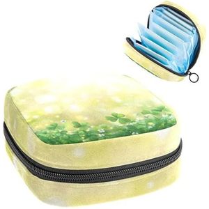 Draagbare maandverband Opbergtas, Menstruatie Cup Pouch Vrouwelijke Menstruatie Pads Tas voor Tiener Meisjes, Tampons Eerste Periode Kit, St Patrick Day Groene Klaver Bladeren Klavers