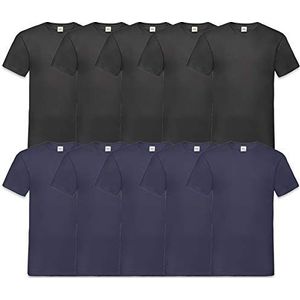 Fruit of the Loom T-shirt voor heren, met V-hals, voordeelverpakking van 10 stuks, 5, zwart 5 navy, L