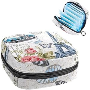 Paris Eiffeltoren Periode Pouch Draagbaar,Tampon Opbergtas voor Maandverband, Meerkleurig, 4.7x6.6x6.6 in/12x17x17 cm
