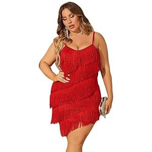 voor vrouwen jurk Cami-jurk met franjes (Color : rood, Size : 4XL)