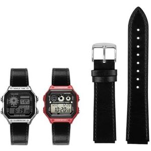 Fit for Casio G-Shock AE-1200WH/1300/1000/A159/A158 AQ-S810W MRW-200H Band Lederen Band heren Retro Horlogeband Armband 18mm (Color : Black silver pin, Size : 18mm)