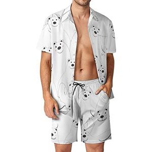 Leuke Polar Bear Hawaiiaanse bijpassende set 2-delige outfits button down shirts en shorts voor strandvakantie