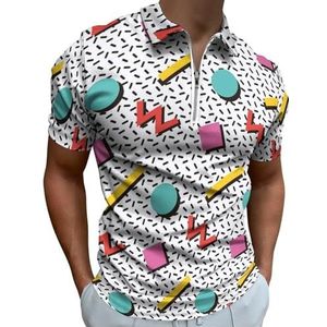 Retro 80s Memphis Half Zip-up Polo Shirts Voor Mannen Slim Fit Korte Mouw T-shirt Sneldrogende Golf Tops Tees XL