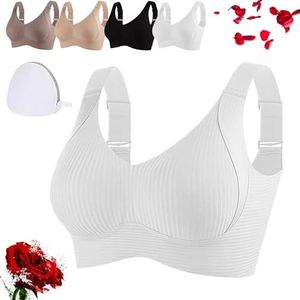 Geribbelde Push Up Verstelbare Draadloze BH Voor Dames, Zonder Beugel, Huidvriendelijke Ondersteuning(White,3X-Large)