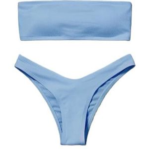 Tweedelige dames sexy rugloze bikiniset, schattig dameszwempak, driehoekige badkleding for strand en vakantie(Color:Blue,Size:S)