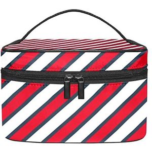 Make-up Organizer Bag, Travel Makeup Bag Organizer Case Draagbare Cosmetische Tas voor Vrouwen en Meisjes Toiletries Wit & Rood Stripe-01, Meerkleurig, 22.5x15x13.8cm/8.9x5.9x5.4in