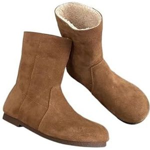 Met katoen toegevoegde dames snowboots Instapper Dames Flats Halfhoge laarzen Schoenen Street Style Warm bontschoeisel (Color : Brown, Size : Size 36(foot 23cm))