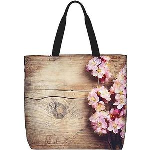 OdDdot Roze Landschap Eiffeltoren Print Tote Bag Voor Vrouwen Opvouwbare Gym Tote Bag Grote Tote Tassen Vrouwen Handtas Voor Reizen Sport, Lentebloesem op hout Romantisch natuurlijk, Eén maat