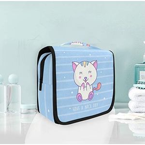 Hangende opvouwbare toilettas schattige handtekening kat kitten cartoon make-up reizen organizer tassen tas voor vrouwen meisjes badkamer