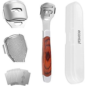 Econtal Eeltschaaf, Eeltverwijderaar, Eeltrasp Voet, Eeltschraper voor Voetverzorging, Voetvijl Eelt Dossier, Edele Houten Handgreep, 10 Mesjes, Doos