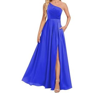 AHERKLL HAH037 Chiffon bruidsmeisjesjurk voor dames, met split, galajurk, plooien, cocktailjurk, grote maten, koningsblauw, 32